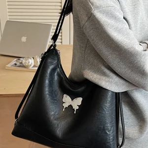 Trendy Butterfly Large Capacity Shoulder Bags Women's Versatile Casual Solid PU Leather Tote Bag Female Vintage Backpack