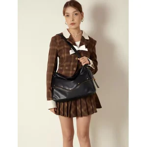 Casual Commuter Shoulder Bags Women Large Capacity Solid Color Totes Bag PU Leather Chic Purse Handbag Black Crossbody Bag Bolsa