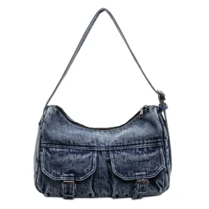 Women's Designer Denim Bag - Retro Multi-Pocket Crossbody Shoulder Bag with Unique Style, Fashionable Denim Handbag for Women